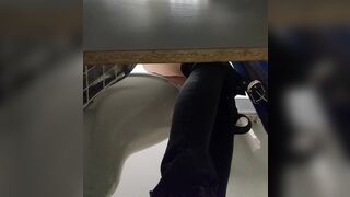 Girls peeing in urinal
