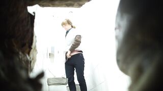Girls peeing in mens bathroom