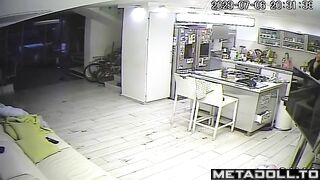 Cute Armenian brunette in black stockings masturbates in the kitchen