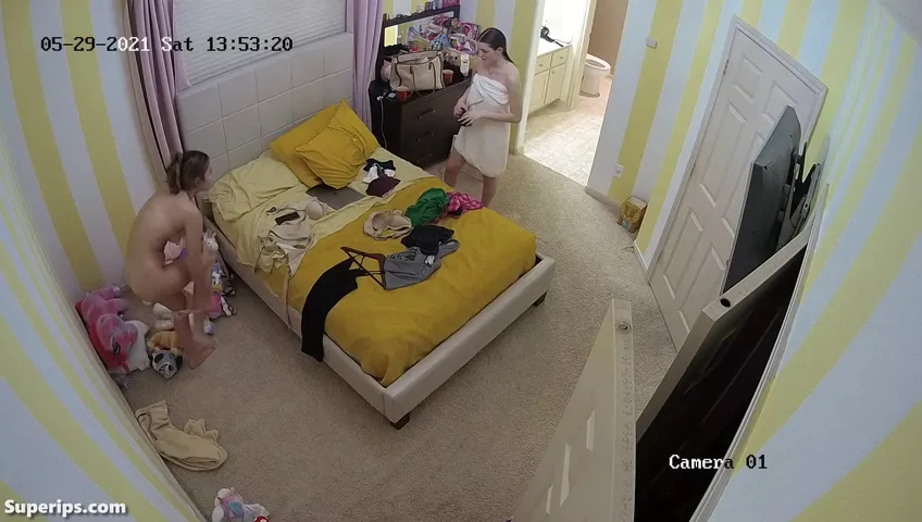 American Teen Sisters Get Dressed Together In Their Room  