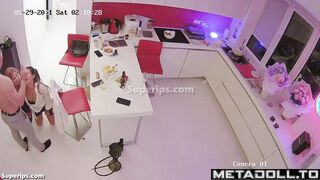 German man fucks two young girls in his kitchen