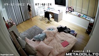 French college girl gets dressed in her room