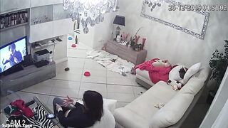 Skinny brunette girl masturbates on the couch