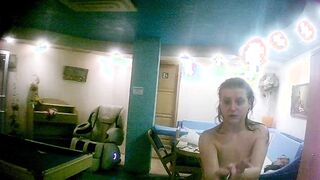 Daily routine of Portuguese blonde wife alone real spy cam