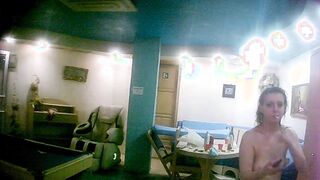 Daily routine of Portuguese blonde wife alone real spy cam