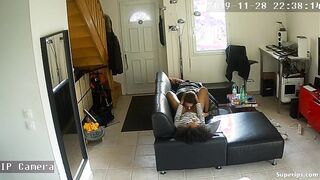 Young interracial couple fucks on the couch