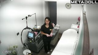 Sweet student girl gets an orgasm during pussy shaving in Scottish cosmetic salon