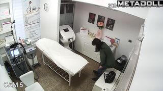 Busty belly dancer gets wet during shaving vagina in English cosmetic salon