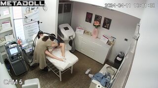 Big ass wife waxes her hairy pussy in Swiss cosmetic salon