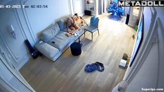 Young European couple fucks on their couch