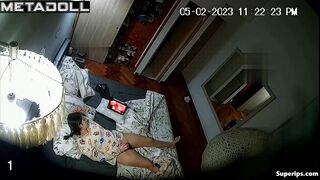 Teen brunette girl masturbates while watching porn