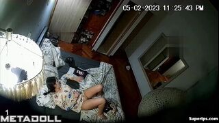 Teen brunette girl masturbates while watching porn