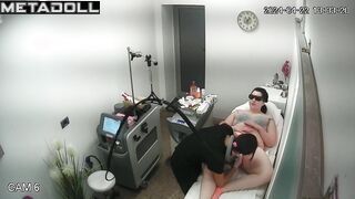 Chunky fancy girl gets wet while waxing her hairy pussy in French cosmetic salon