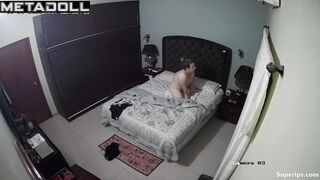 Latina woman rubs her pussy with the pillow