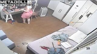 College girl dances sexy naked in her room