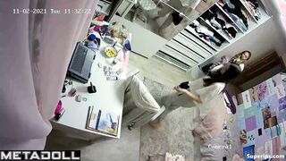 European teenage sisters changing clothes