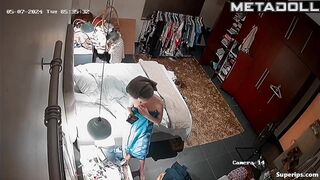 Gorgeous blonde girl gets dressed in her room