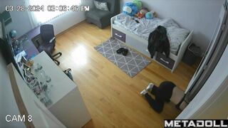 Gorgeous American girl changes clothes in her room