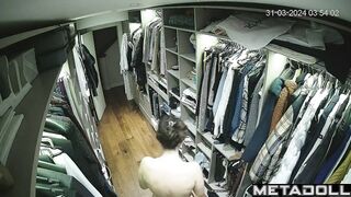 Tanned British brunette exotic dancer gets dressed before masturbating