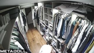 Tanned British brunette exotic dancer gets dressed before masturbating