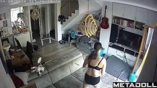 Tanned Norwegian brunette porn model changes her panties after work