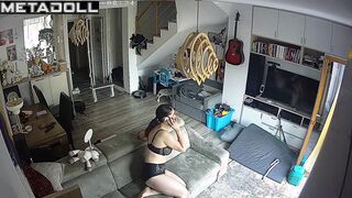 Tanned Norwegian brunette porn model changes her panties after work