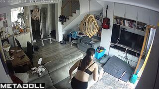Tanned Norwegian brunette porn model changes her panties after work