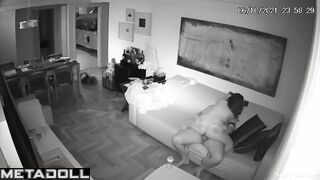 Chubby woman rides her husband on the couch