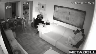 Chubby woman rides her husband on the couch