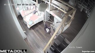 American teenage girl plays the piano naked