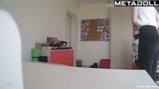European nerdy girl changing clothes