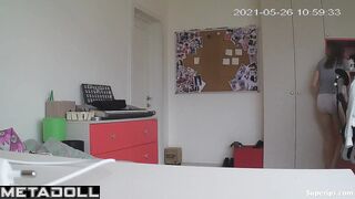 Tall German girl is changing clothes in her room