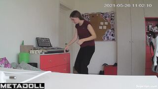 Tall German girl is changing clothes in her room