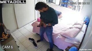 Young brunette couple fucks in their room