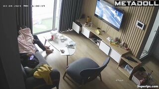 Young Japanese couple fucks watching porn