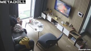 Young Japanese couple fucks watching porn