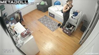 Tall American girl is changing clothes