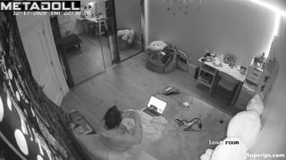 Brunette girl masturbates while watching TikTok