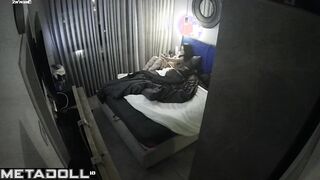 Busty brunette woman is masturbating against the wall hidden IP cam