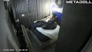 Busty brunette woman is masturbating against the wall hidden IP cam