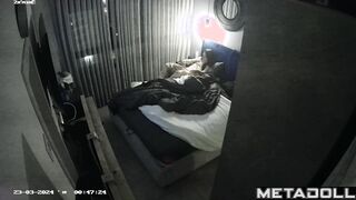 Busty brunette woman is masturbating against the wall hidden IP cam