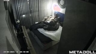 Busty brunette woman is masturbating against the wall hidden IP cam
