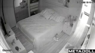 Petite tanned girl gets dressed in her room