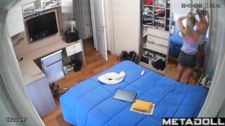 British sports girl gets dressed in her room