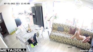 European mom lies naked on the sofa