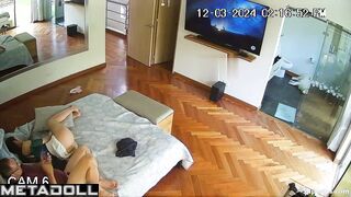 Latina stepdaughter gives a handjob to her father