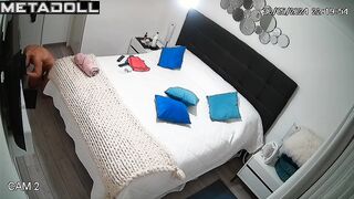 Naked Spanish brunette mom changes her bra in the bedroom