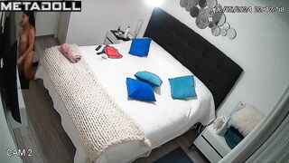 Naked Spanish brunette mom changes her bra in the bedroom