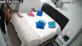 Naked Spanish brunette mom changes her bra in the bedroom