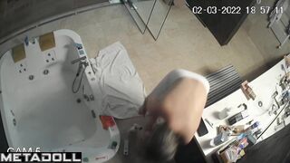 Blonde MILF shower spy cam at home